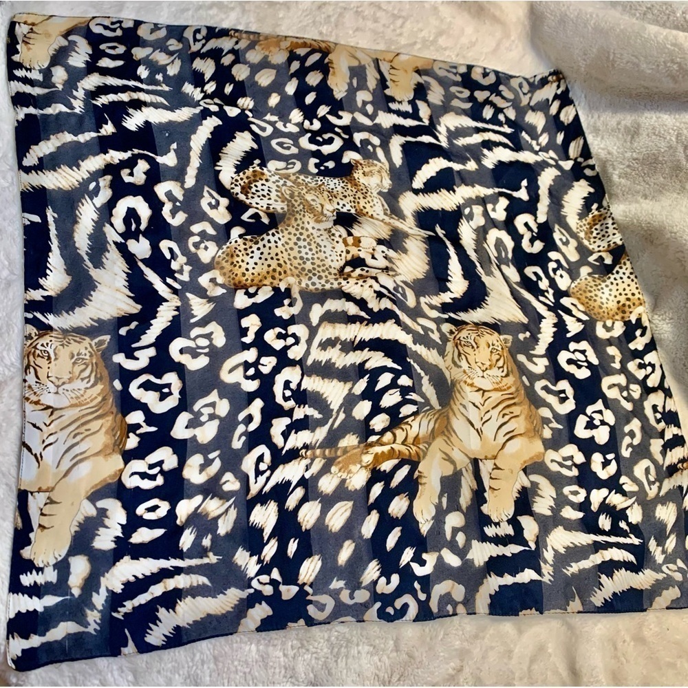 Animal Print Scarf Blue Big Cats Gold Orange Tiger Leopard Cheetah Classy - Picture 11 of 13